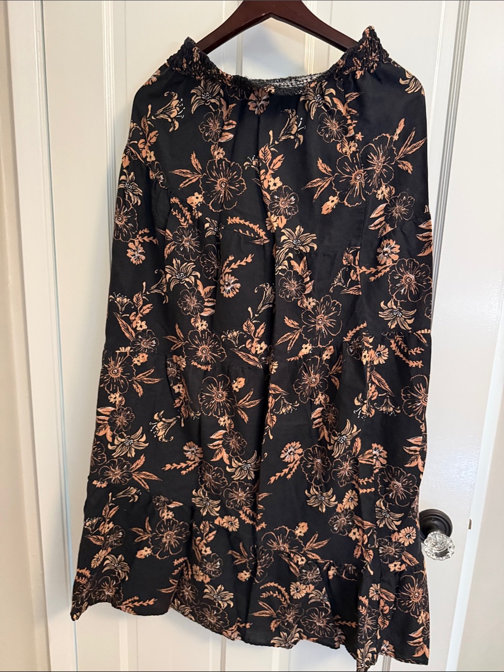 Charlie Holiday Black Maxi Skirt with Peach Floral Print